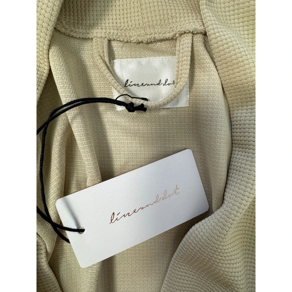 NWT Line and Dot Waffle Knit‎ Robe Sand Beige Tie Waist Pockets Size L XL NEW
